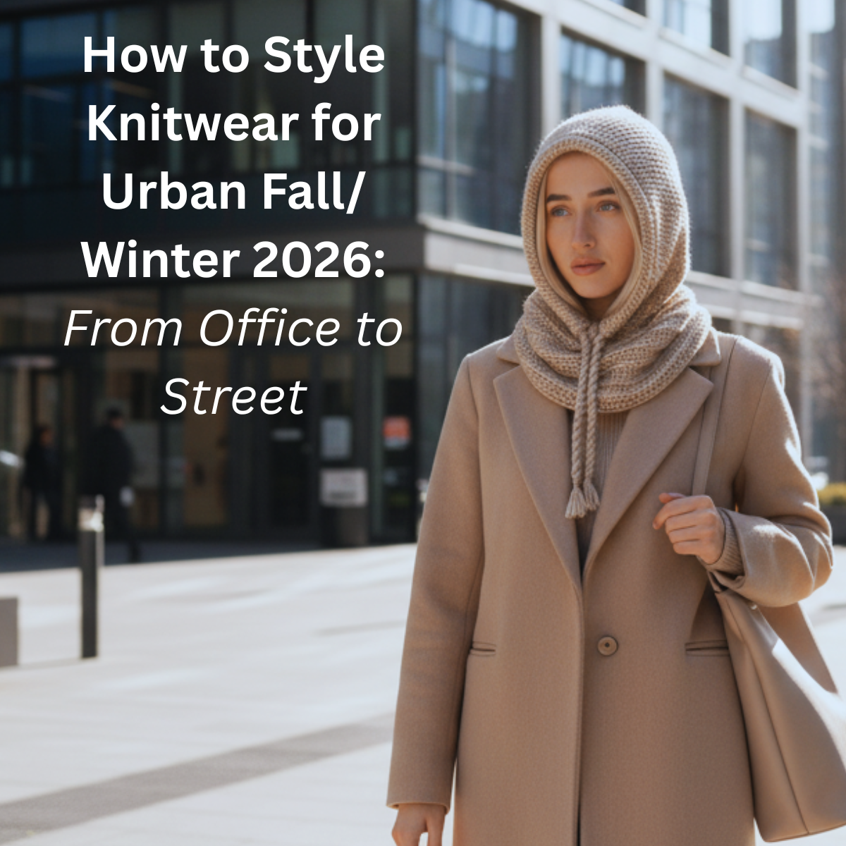 Woman wearing modern knitwear styled for an urban fall and winter outfit