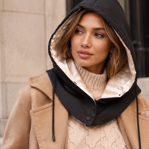 Woman wearing soft neutral knitwear styled for relaxed everyday layering