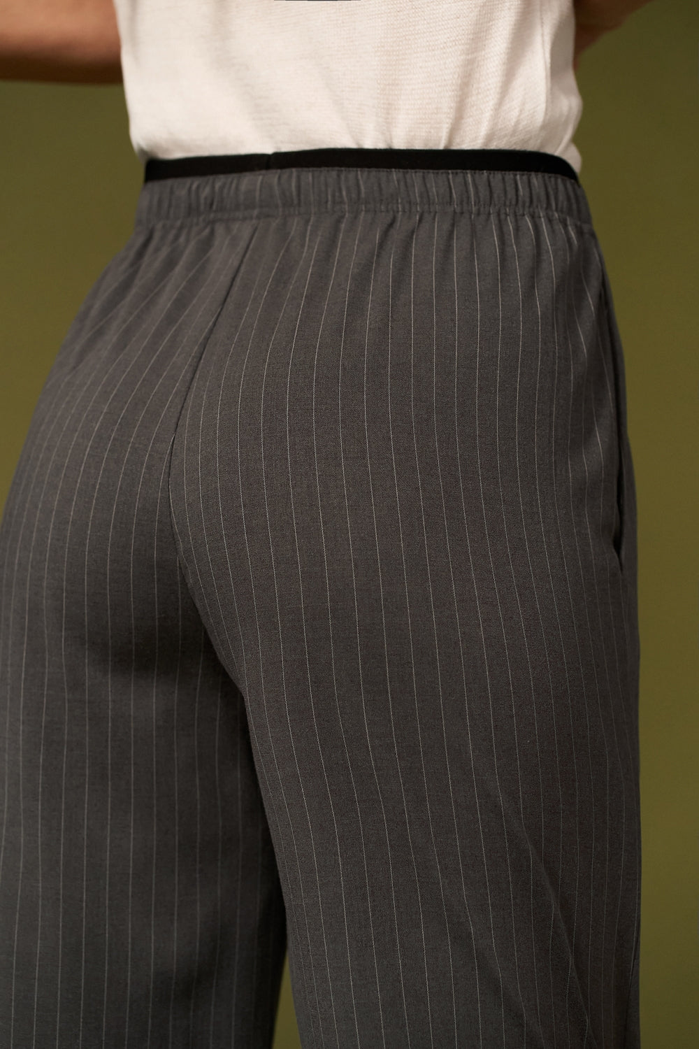 Pinstripe Straight Leg Pants with Elastic Waist