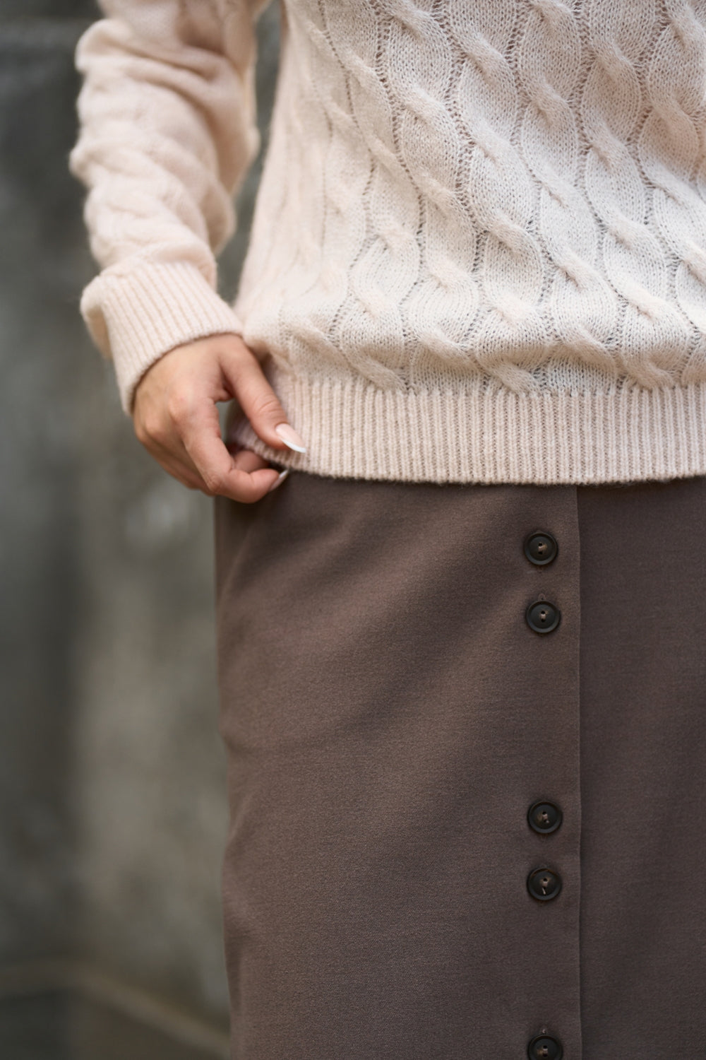 Women’s Wool Midi Skirt Button Front Straight Fit