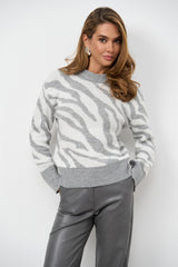 Animal Print Merino Alpaca Sweater, Light Gray-White