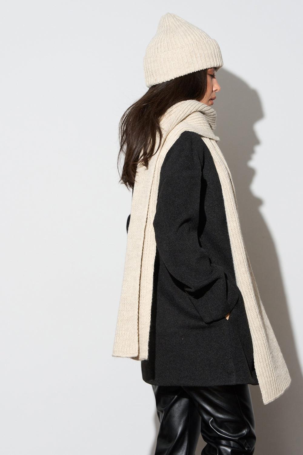 Women’s Wool Ribbed Knit Long Scarf