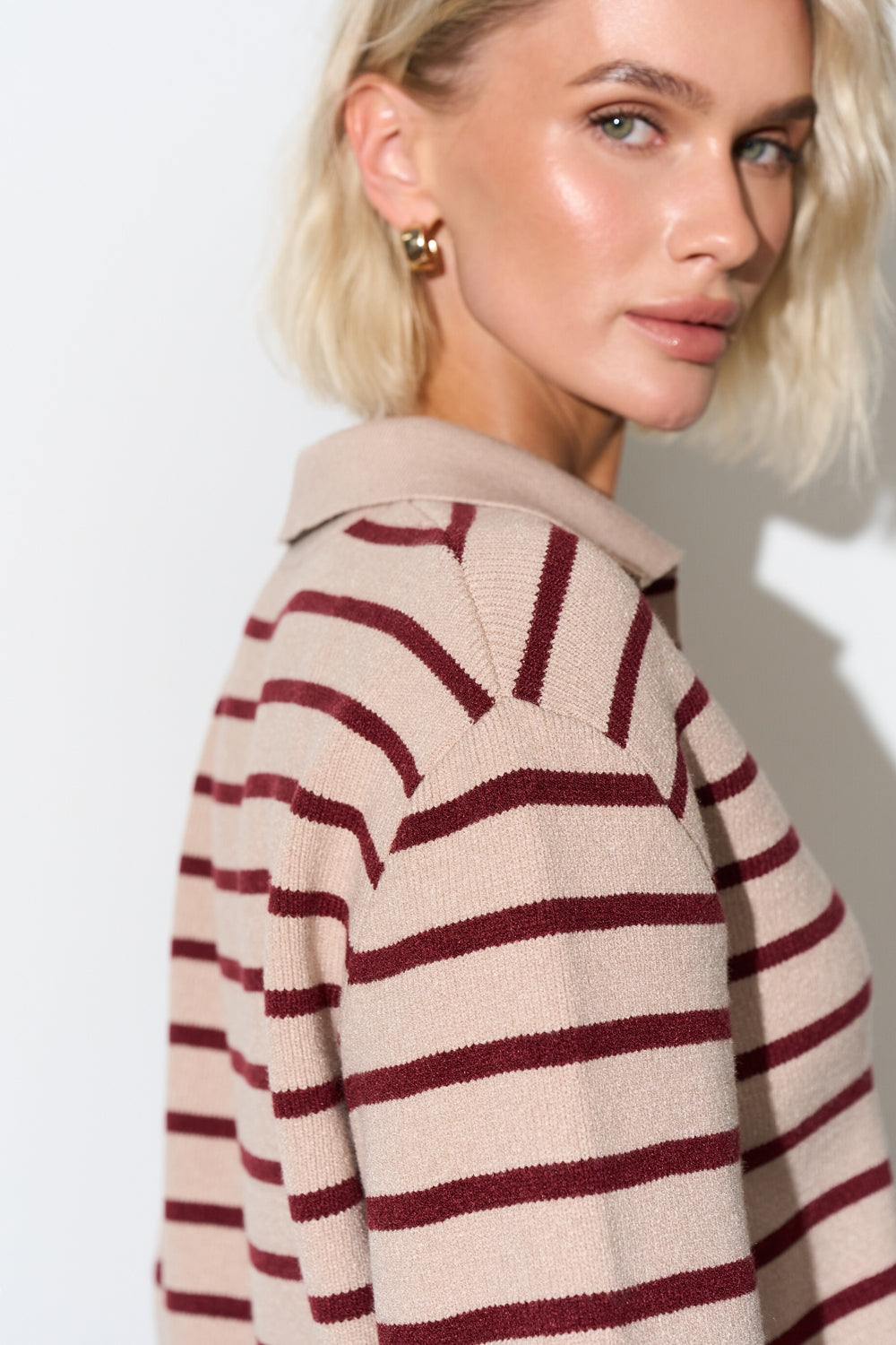 Striped Modal & Silk Relaxed Polo Sweater