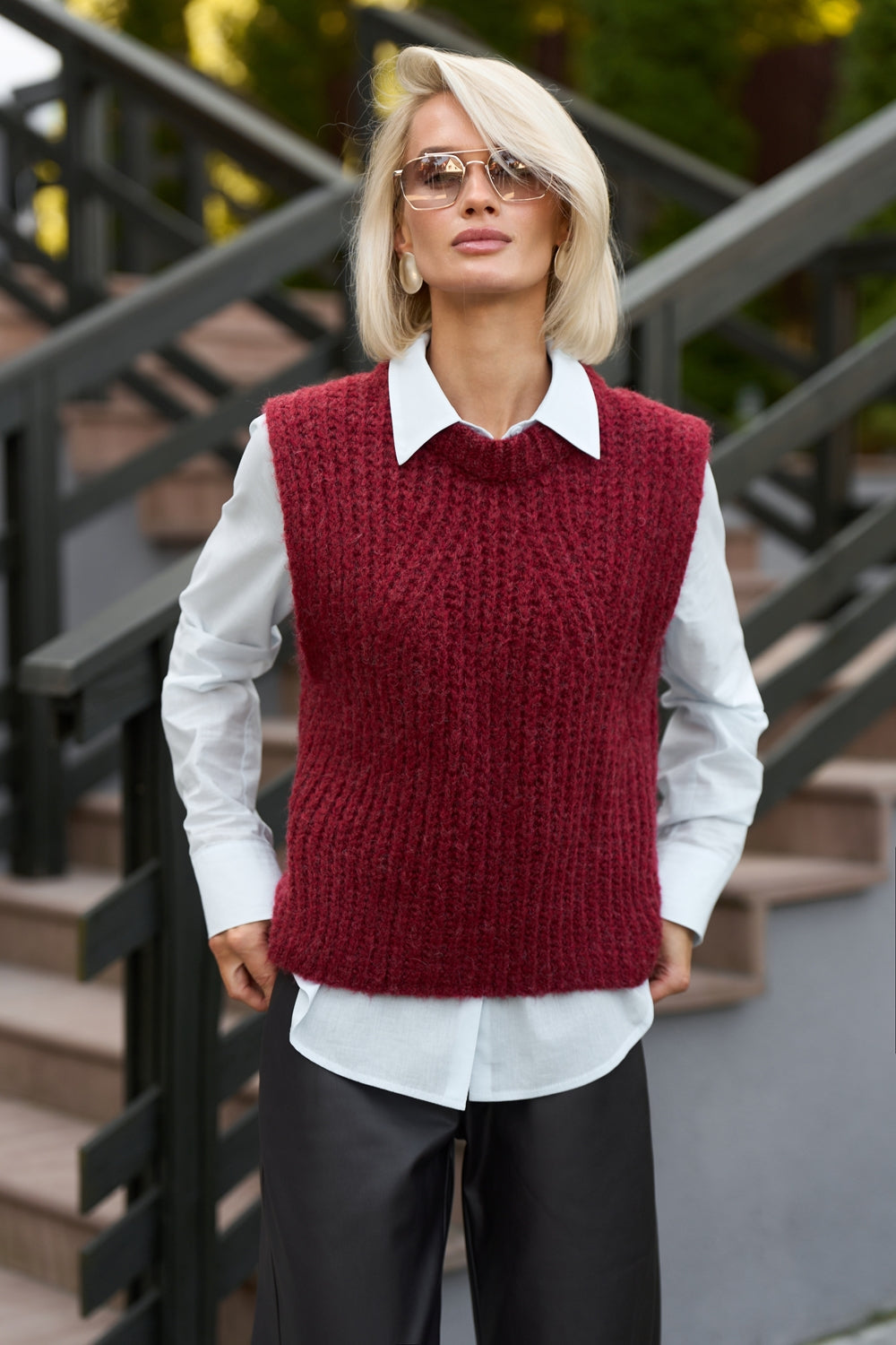 Women’s Wool Mohair Textured Knit Crew Neck Vest