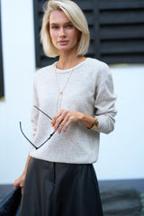 Lambswool Cashmere Knit Crew Neck Sweater with Contrast Trim