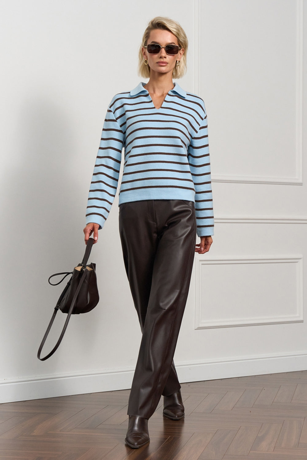 Striped Modal & Silk Relaxed Polo Sweater