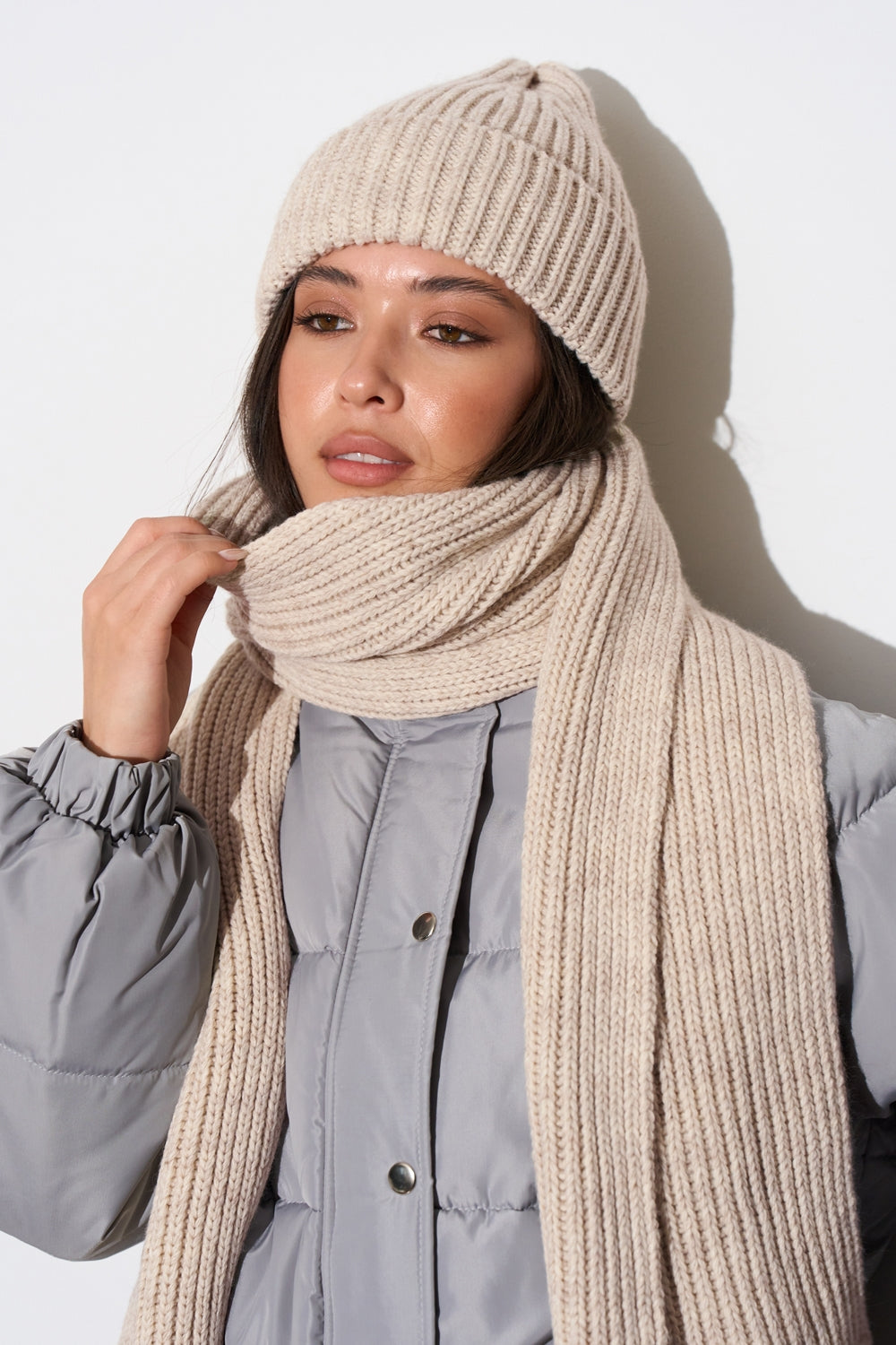 Women’s Wool Ribbed Knit Long Scarf