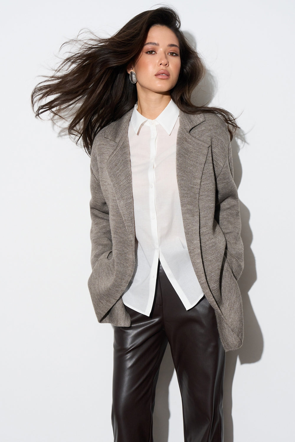 Wool Knit Belted Cardigan Coat with Lapel Collar