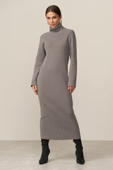 Modal Silk Turtleneck Knit Midi Dress, Mink Taupe
