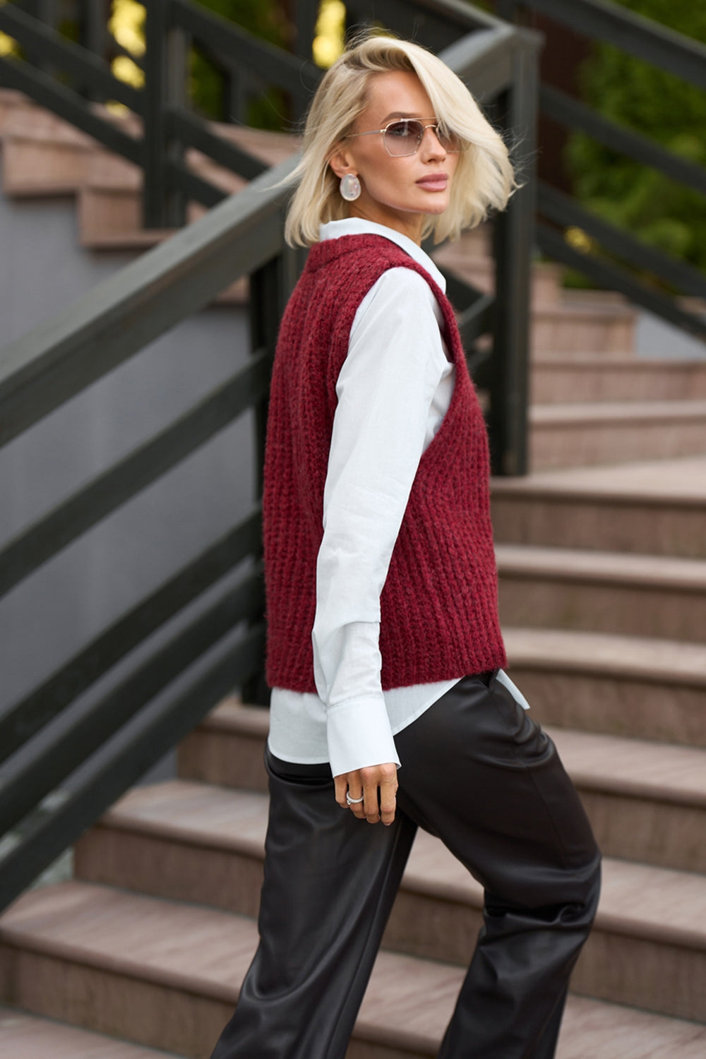 Women’s Wool Mohair Textured Knit Crew Neck Vest