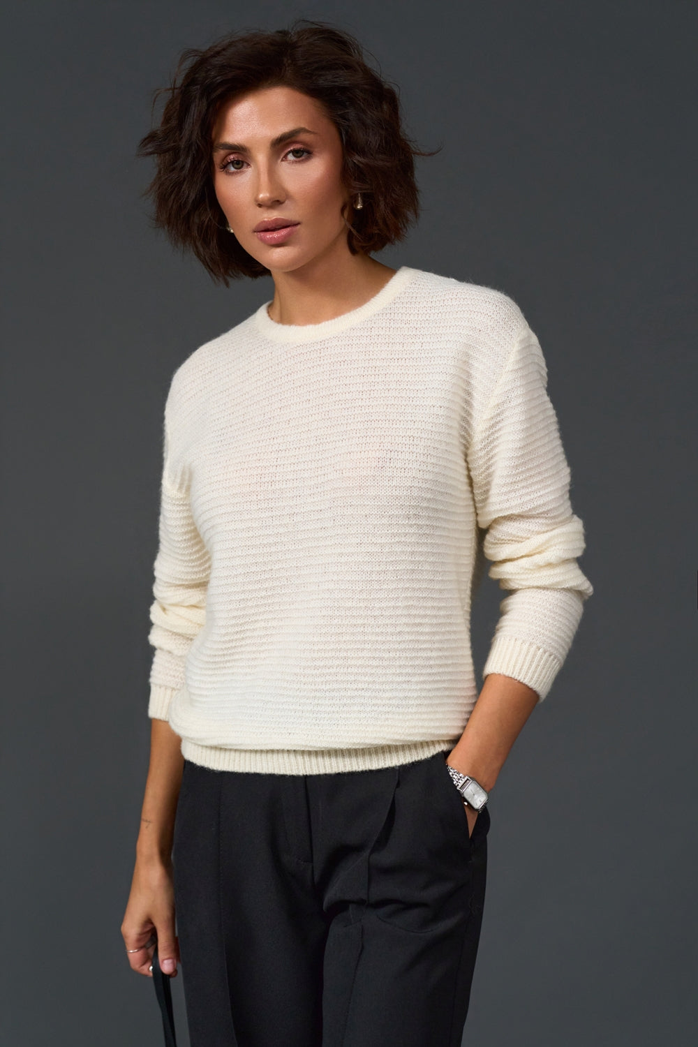 Baby Alpaca Merino Wool Textured Knit Sweater