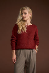 Boat Neck Knit Sweater, Burgundy Red