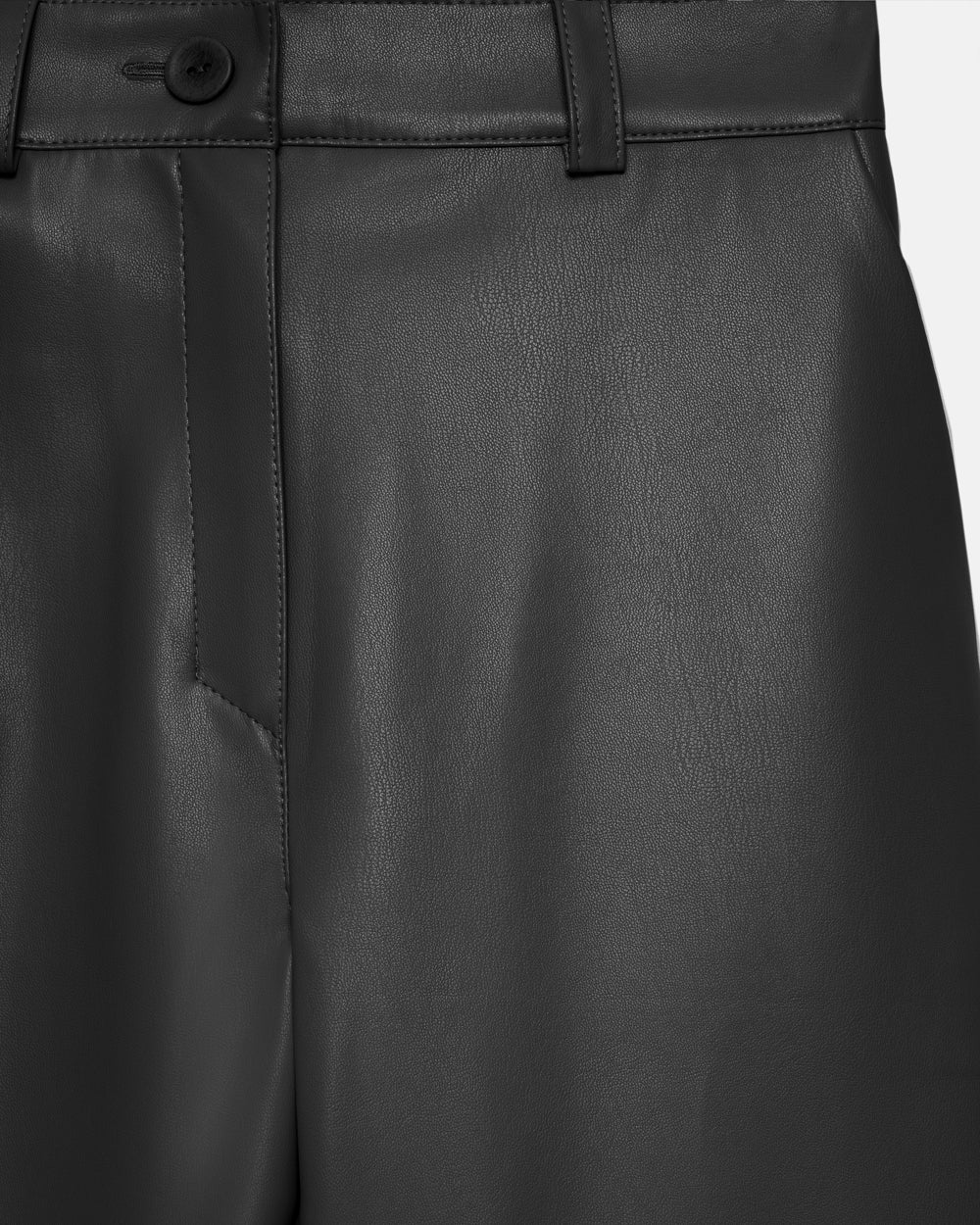Straight leg faux leather trousers with decorative seam detail