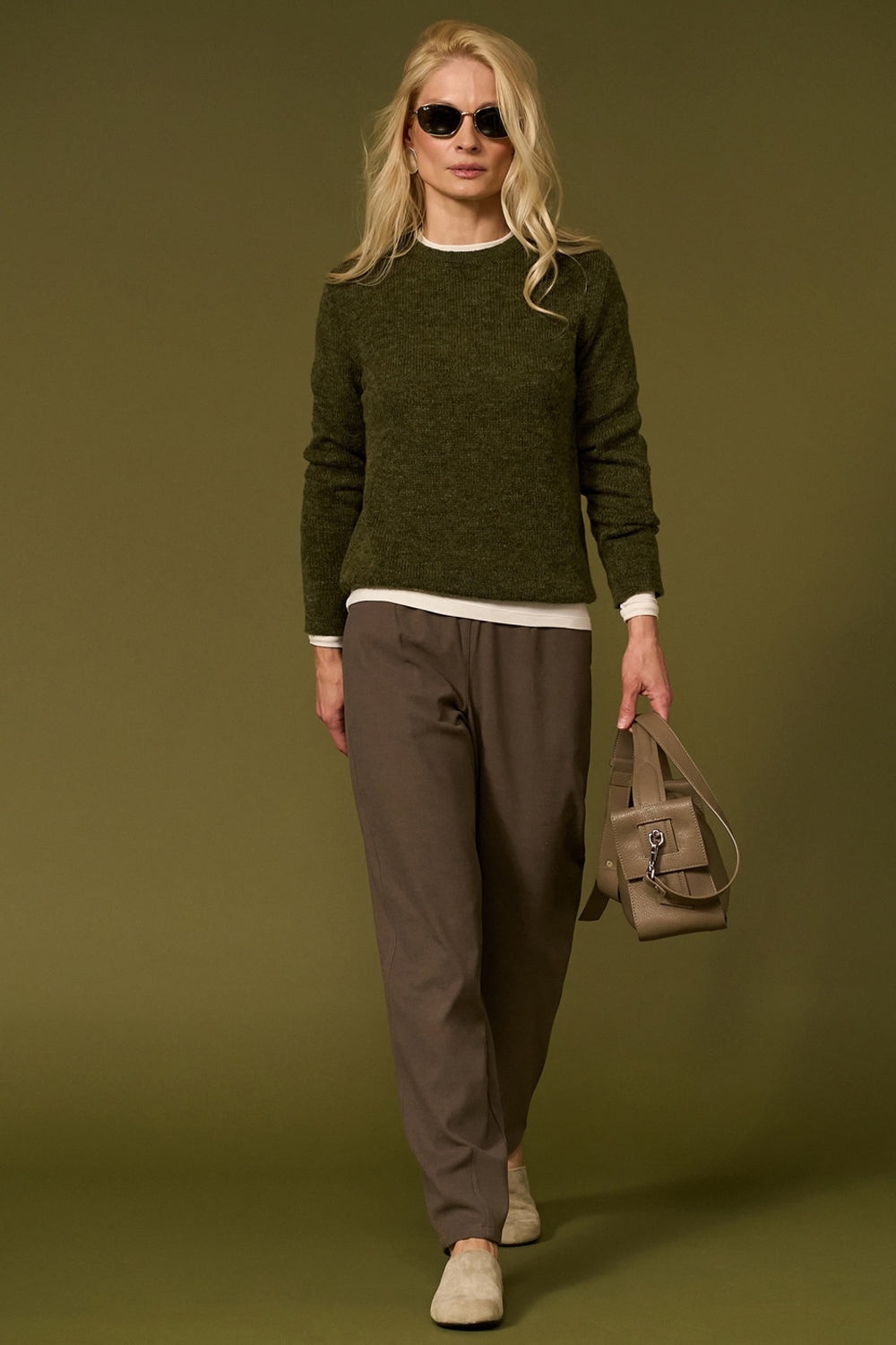 Women’s Baby Alpaca Wool Semi Sheer Crew Neck Sweater