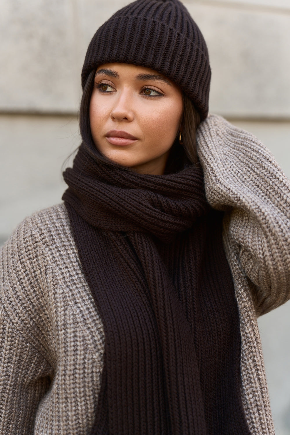 Women’s Wool Ribbed Knit Long Scarf
