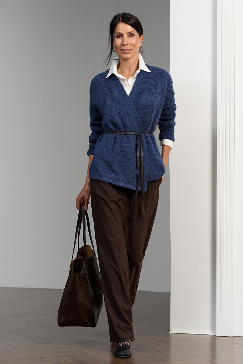 Women’s Alpaca Wool Semi-Sheer Wrap Cardigan with Belt