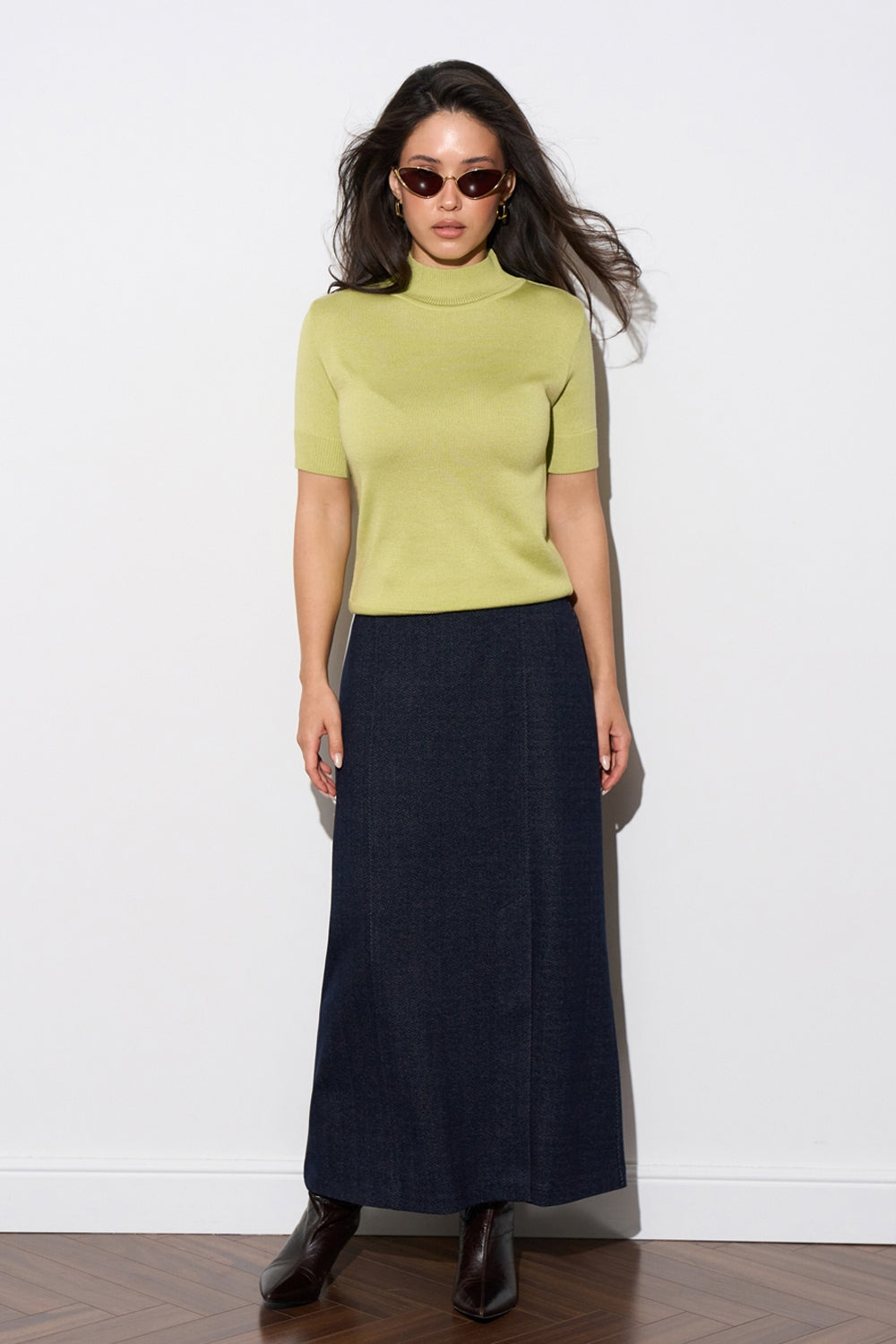 Cotton Short Sleeve Turtleneck Sweater