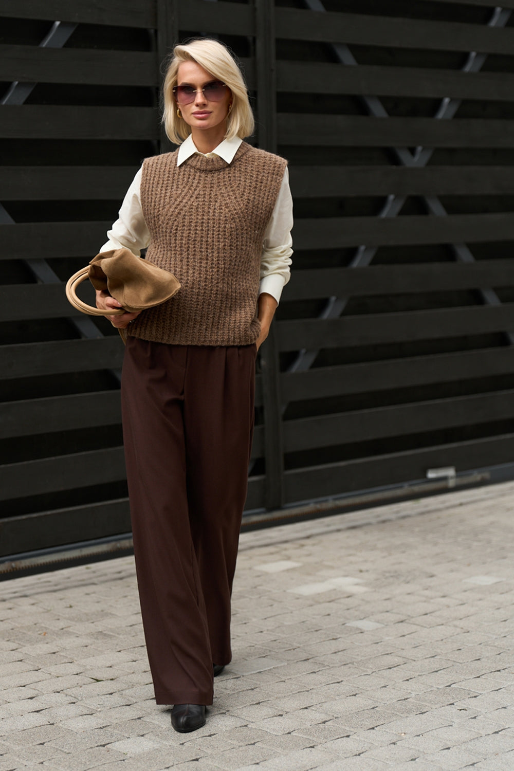 Women’s Wool Mohair Textured Knit Crew Neck Vest