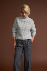 Alpaca Wool Mohair Raglan Mock Neck Sweater, Light Gray