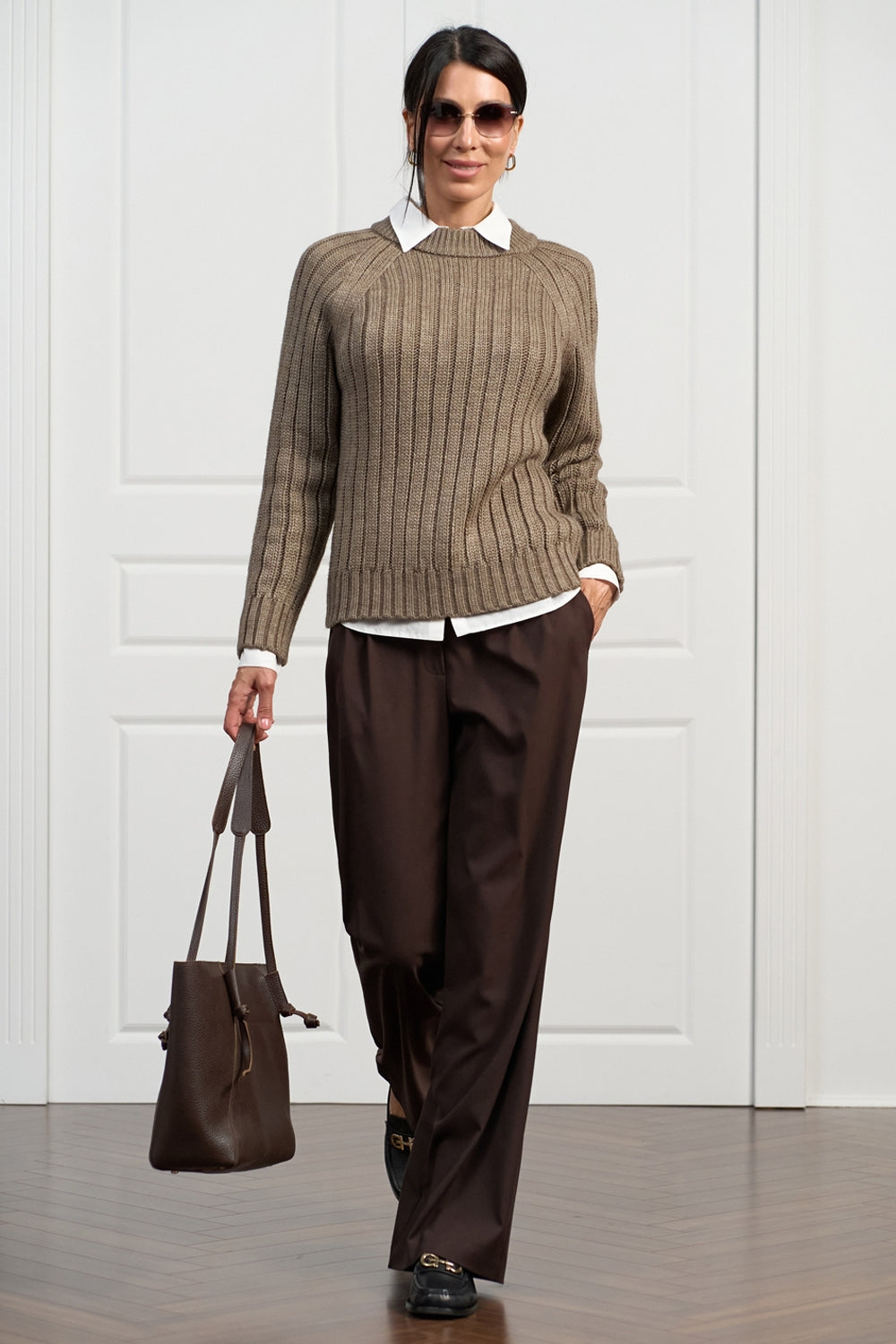 Women’s Wool Ribbed Knit Raglan Sweater
