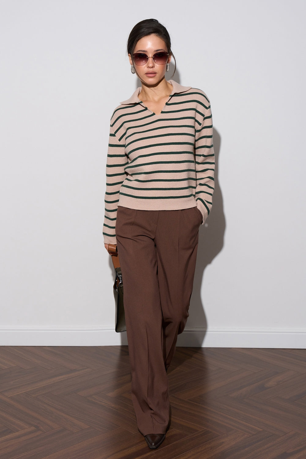 Striped Modal & Silk Relaxed Polo Sweater