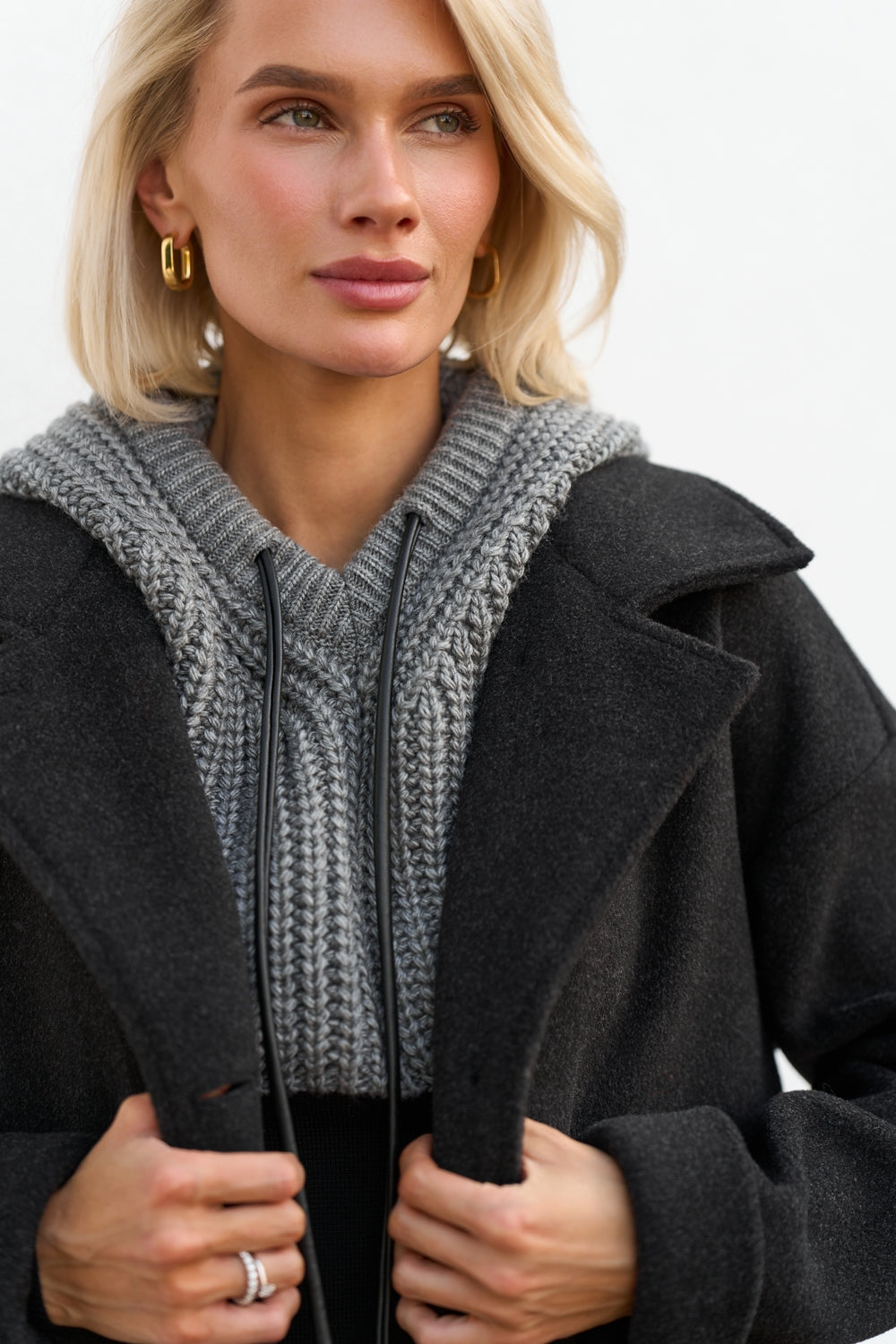 Women’s Wool Knit Hooded Scarf Snood with Drawstring