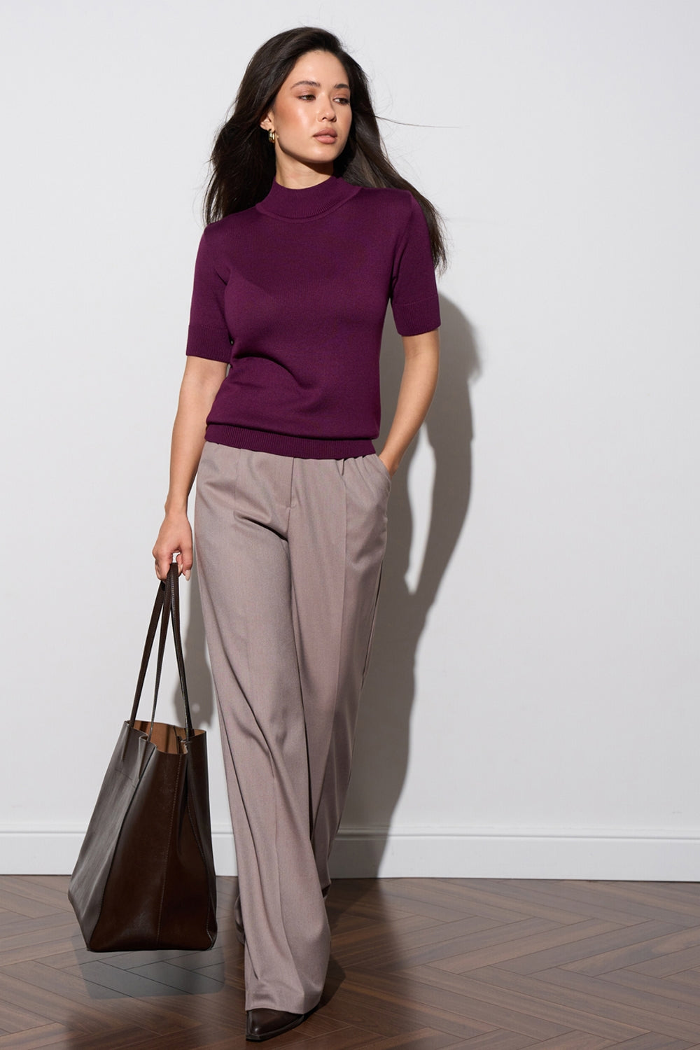 Cotton Short Sleeve Turtleneck Sweater