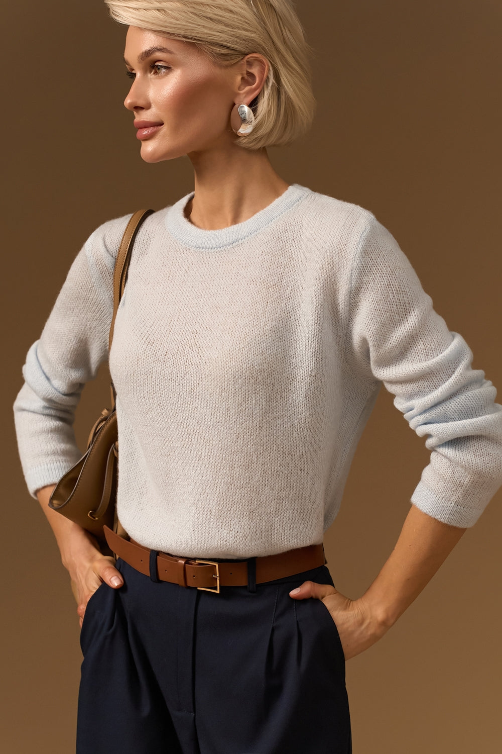 Women’s Baby Alpaca Wool Semi Sheer Crew Neck Sweater
