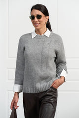 Wool kid mohair cable knit sweater with relaxed fit
