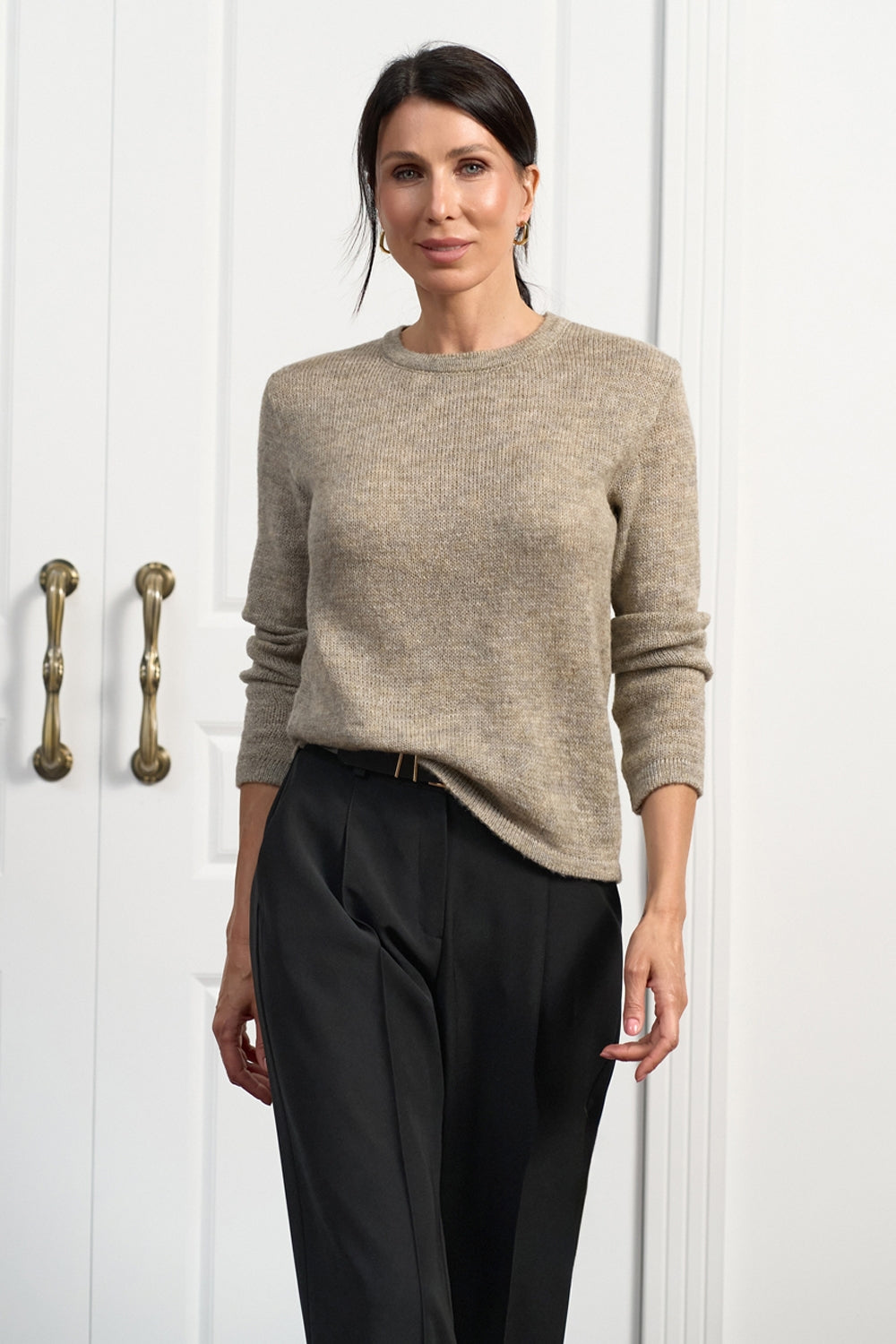 Women’s Baby Alpaca Wool Semi Sheer Crew Neck Sweater
