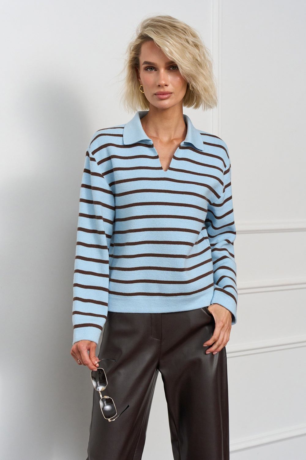 Striped Modal & Silk Relaxed Polo Sweater