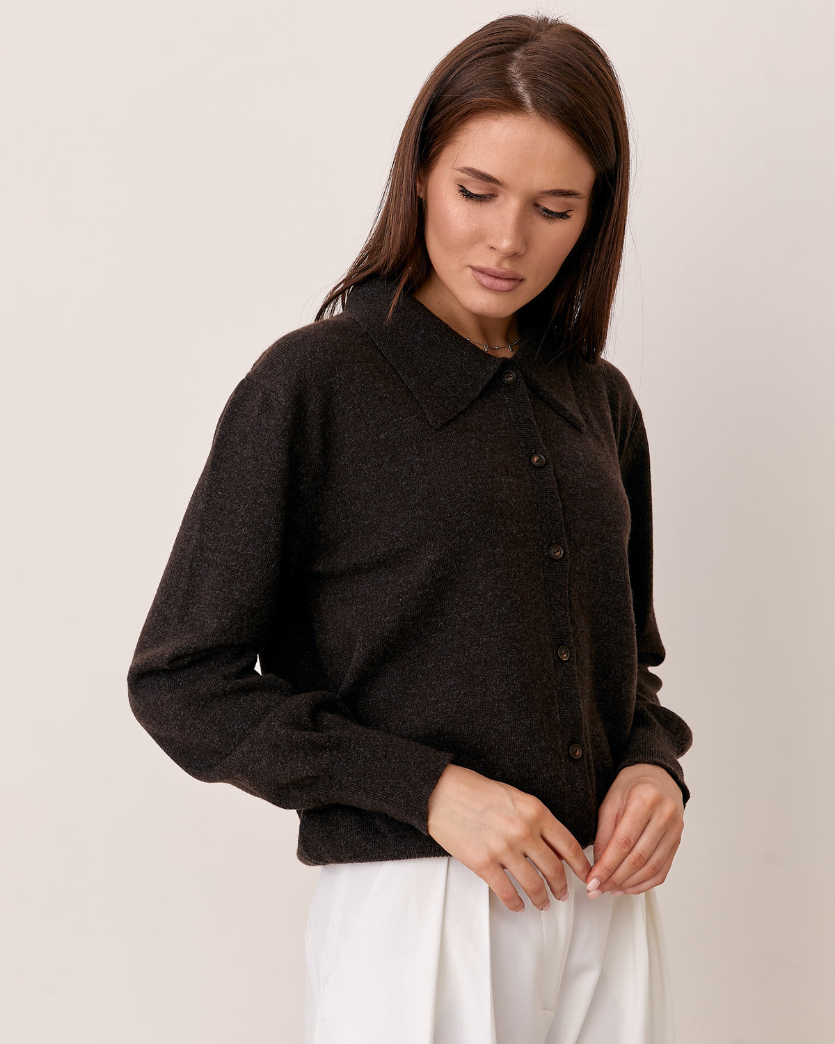 Cashmere Merino Wool Collared Button Cardigan