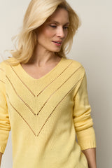 Relaxed Fit Knit Sweater With V Pattern Detail, Soft Yellow