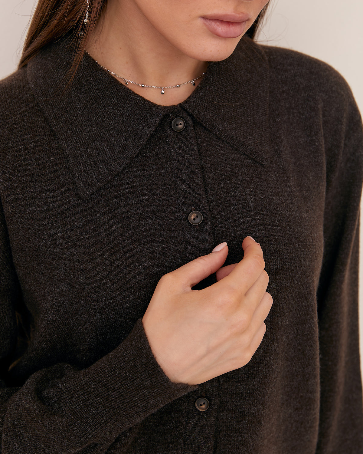 Cashmere Merino Wool Collared Button Cardigan