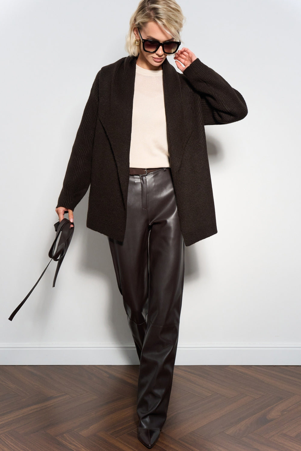 Women’s Alpaca Wool Ribbed Wrap Cardigan with Wide Shawl Collar