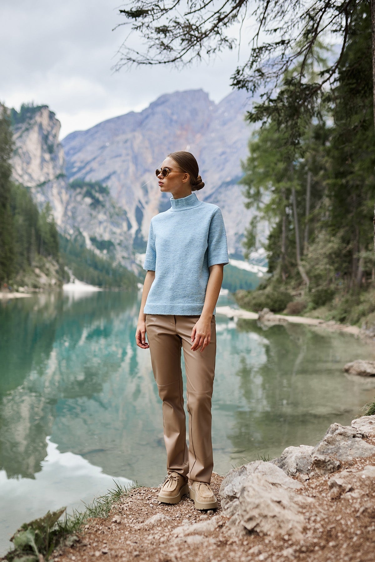 Wool Knit Top with Short Sleeves