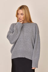 Cashmere Merino Wool Oversized Crewneck Sweater, Gray