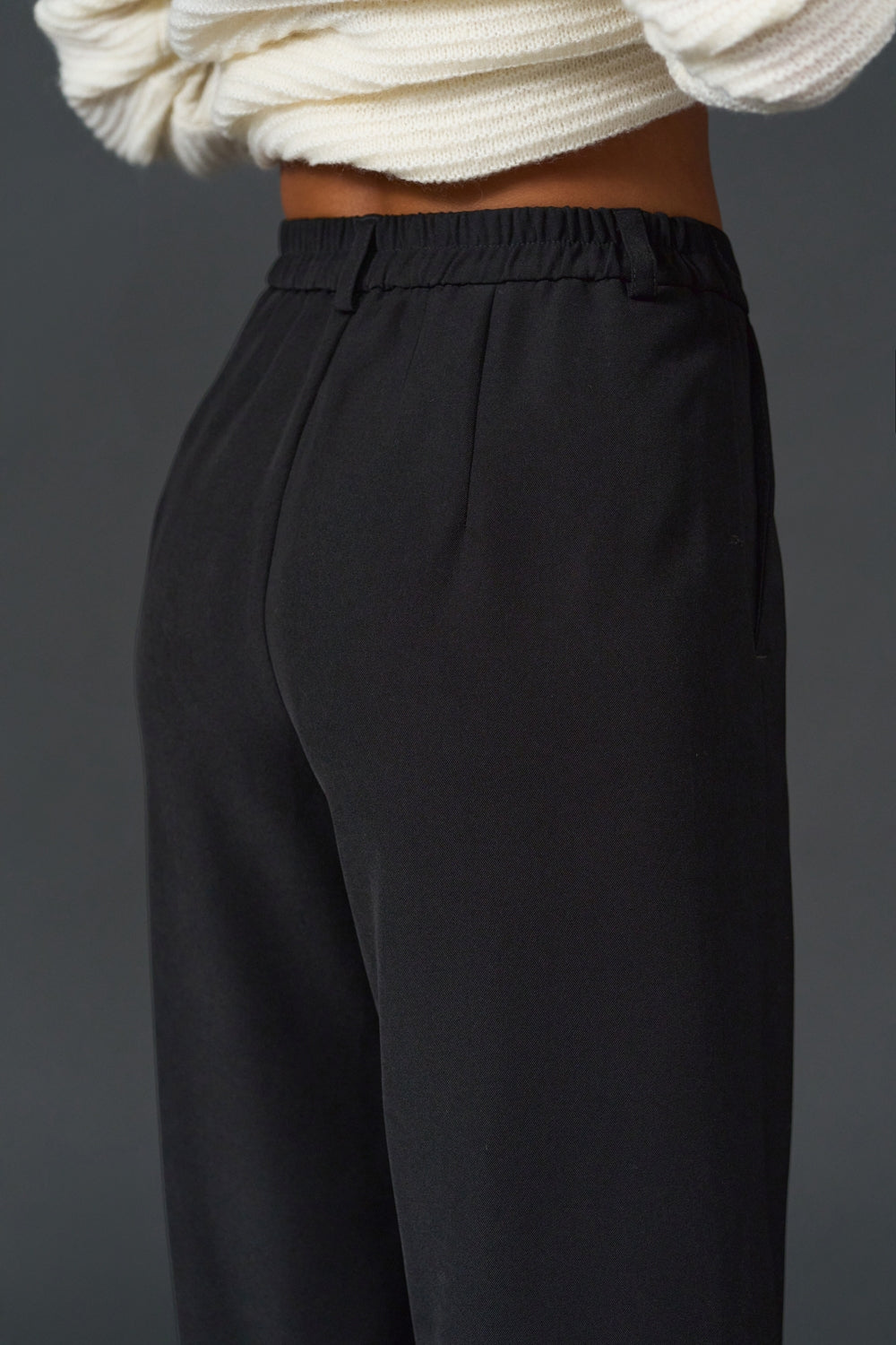 Wide Leg Pleated Trousers with Elastic Back Waist