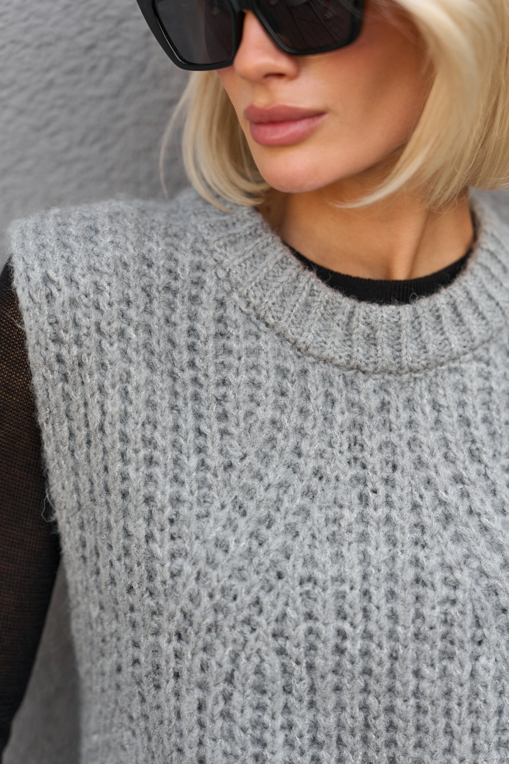 Women’s Wool Mohair Textured Knit Crew Neck Vest