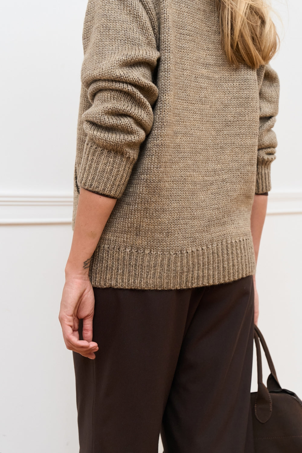 Wool Alpaca Zip Knit Cardigan with Stand Collar
