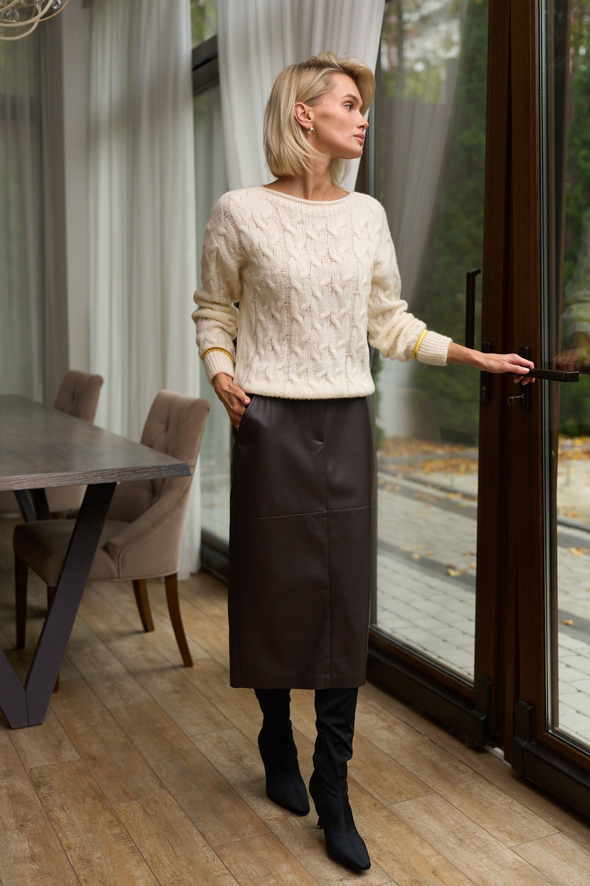 Women’s Baby Alpaca Wool Cable Knit Boat Neck Sweater