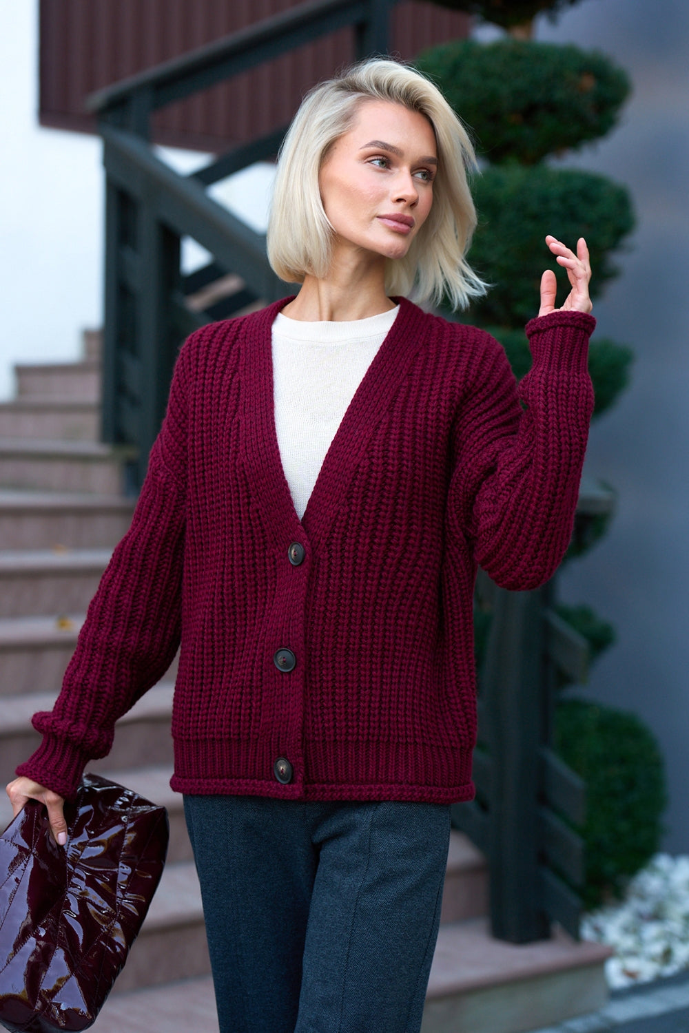 Women’s Chunky Knit Button Cardigan with Relaxed Fit
