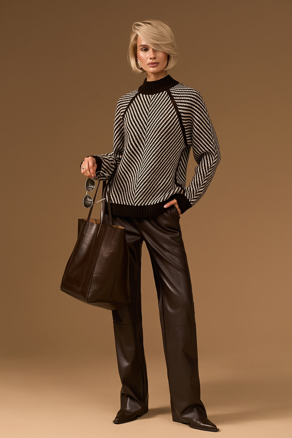 Women's faux leather straight leg pants with high waist