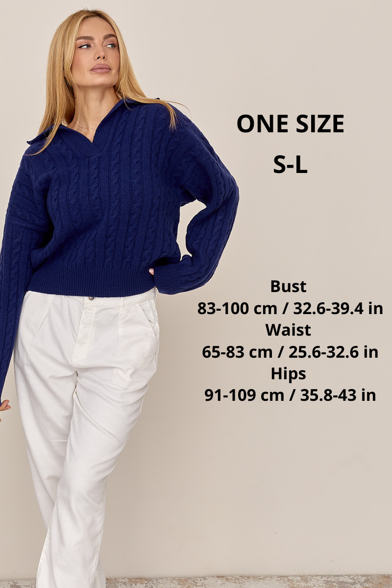 Cable Knit Polo Sweater, Oversized Merino Wool Pullover