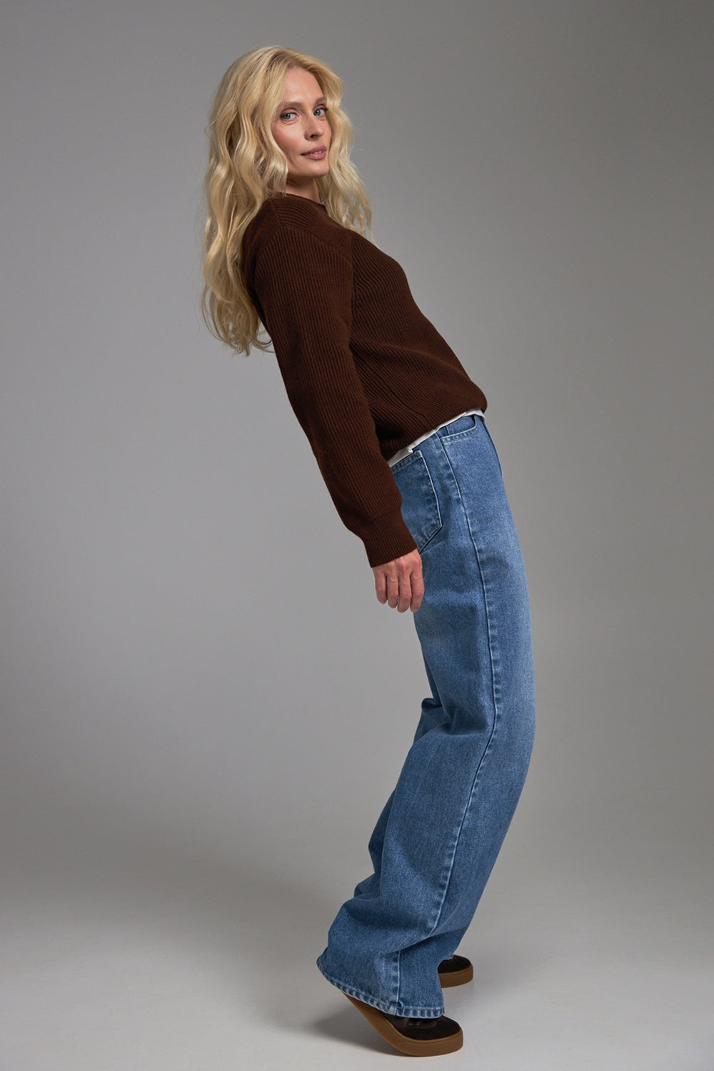 Chocolate cotton bamboo knit sweater