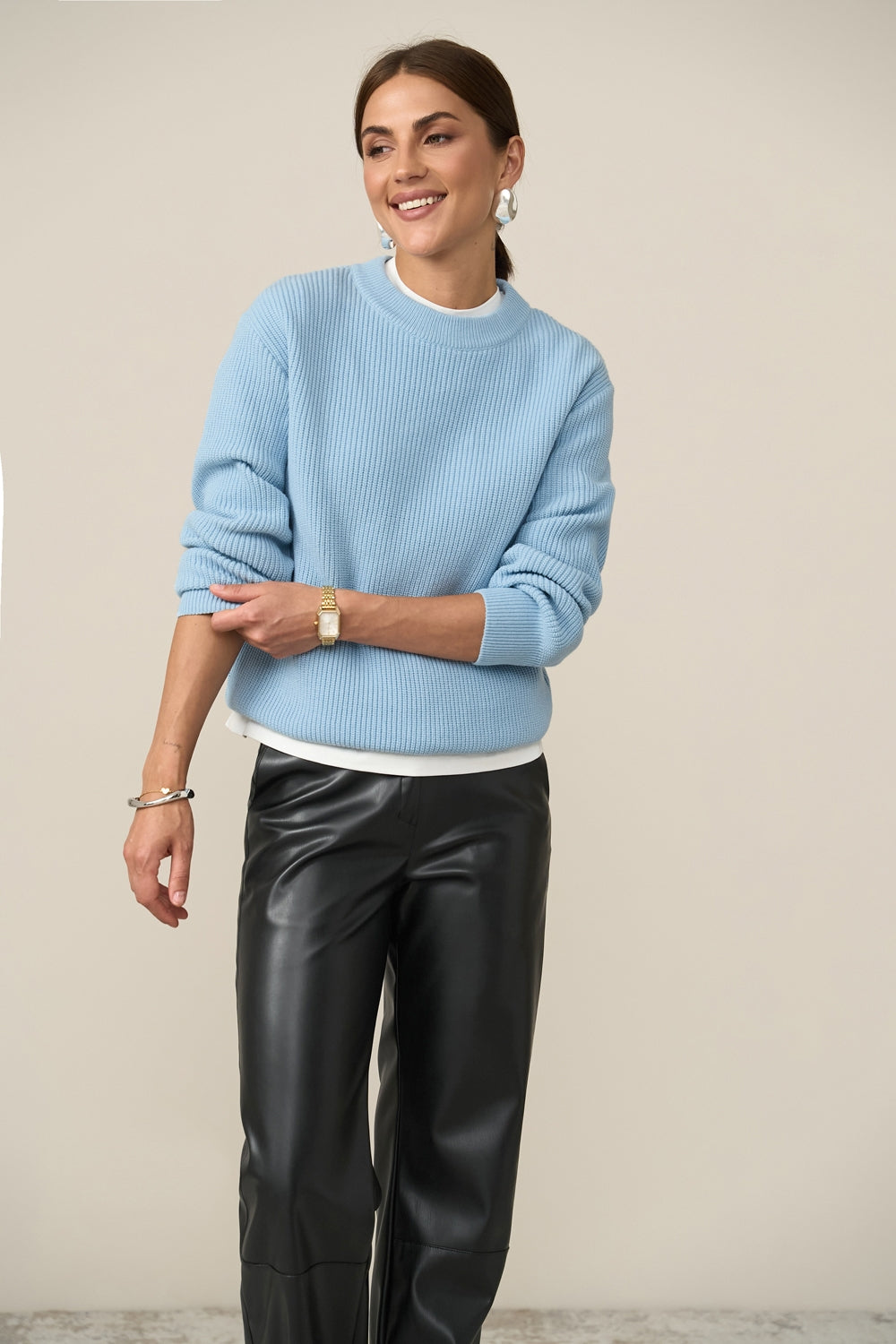 Cotton Bamboo Knit Sweater, Sky Blue