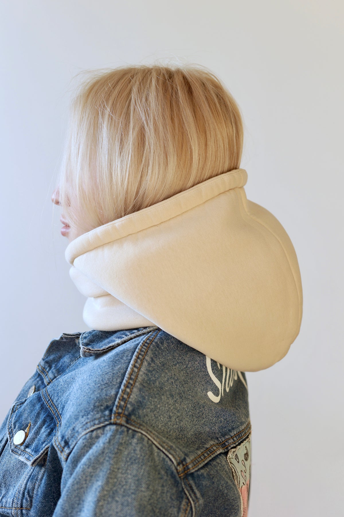 Brushed Cotton Snood Hooded Scarf, Beige