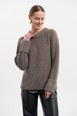 Wool Alpaca Sweater with Removable Collar, Mink Taupe