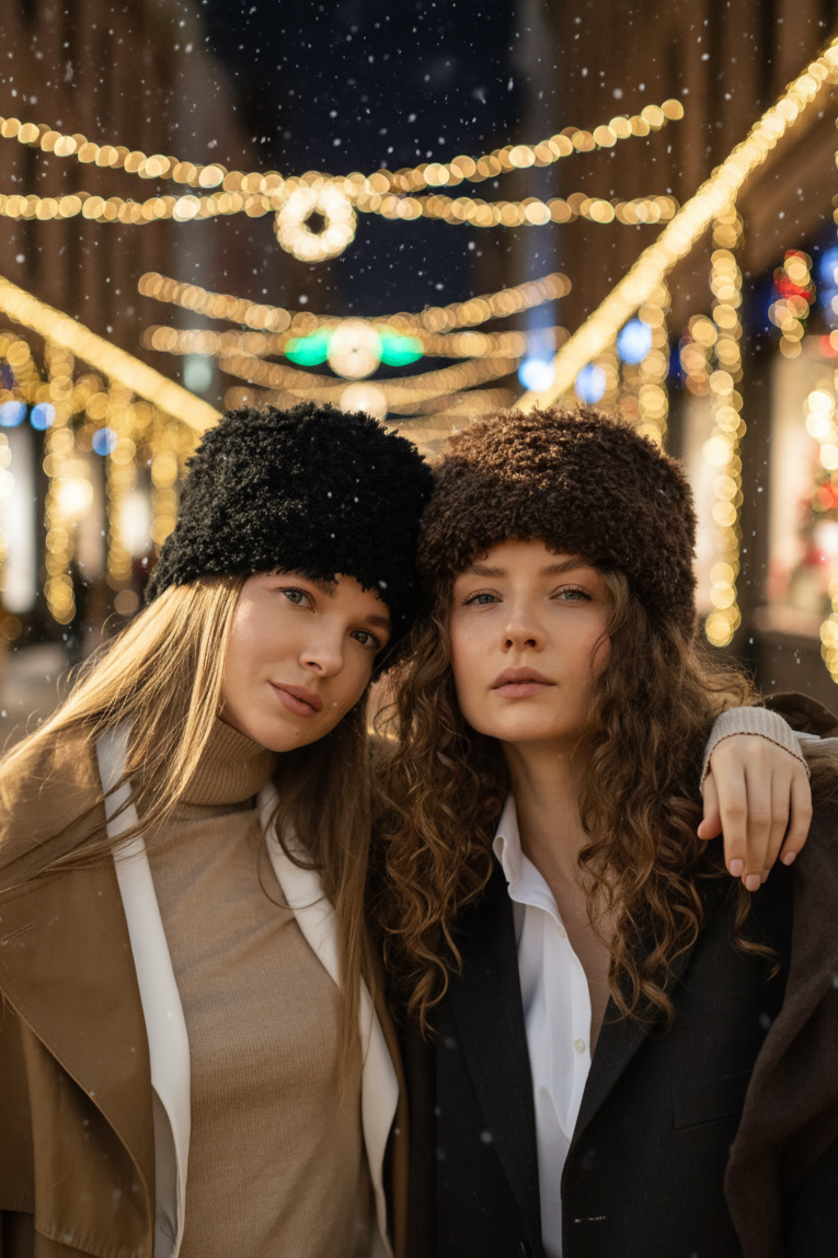 Women’s Winter Faux Fur Hat – Modern Style, Black