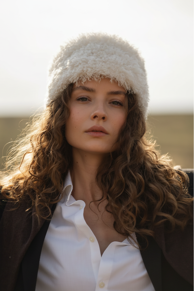 Women’s Winter Faux Fur Hat – Modern Style, Ivory